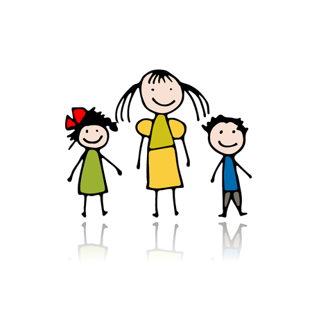Mother with children, sketch for your designのイラスト素材