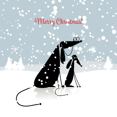 Christmas card with dogs familyのイラスト素材