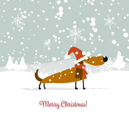 Christmas card, santa dog in forest. Symbol of 2018のイラスト素材