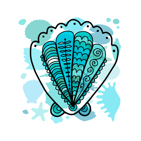 Ornate seashell isolated on white for your design. Vector illustrationのイラスト素材