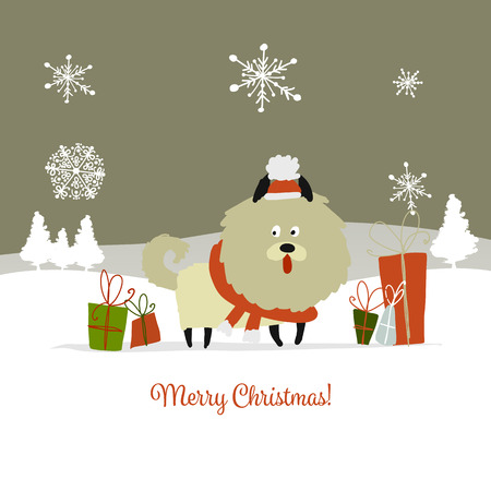 Christmas card, santa dog with gifts. Symbol of 2018のイラスト素材