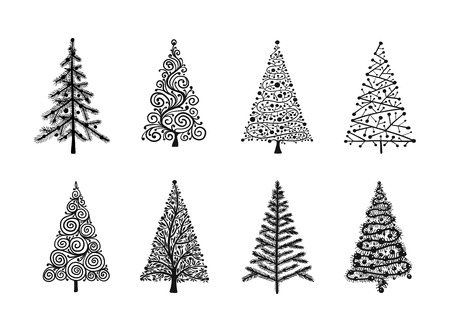 Christmas tree, collection for your design. Vector illustrationのイラスト素材