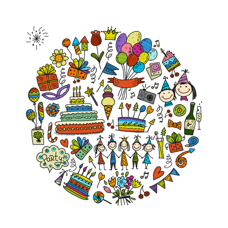 Birthday party, circle frame for your design.のイラスト素材