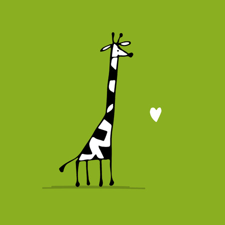 Giraffe in love, funny sketch for your design.のイラスト素材