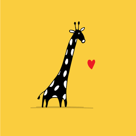 Giraffe in love, funny sketch for your design.のイラスト素材