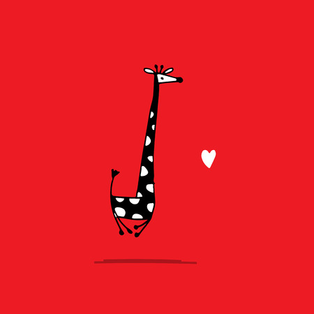 Giraffe in love, funny sketch for your design.のイラスト素材