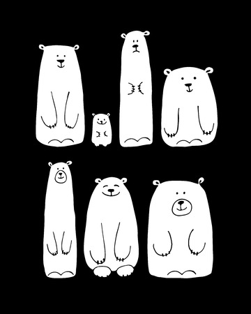 Funny white bears family, sketch for your design.のイラスト素材