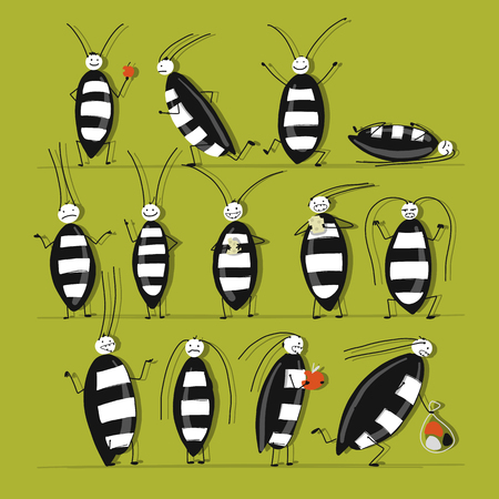 Funny cockroaches set for your design Vector illustration.のイラスト素材