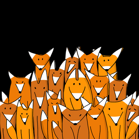 Foxes big family, sketch for your designのイラスト素材