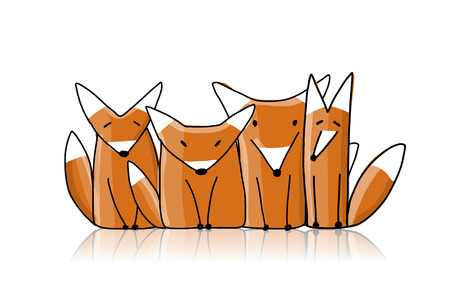 Foxes family, sketch for your designのイラスト素材