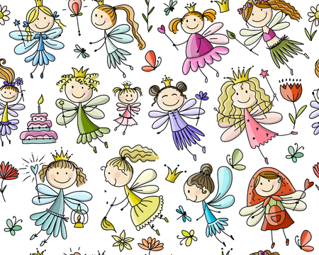 Cute little fairies collection, sketch for your design. Vector illustrationのイラスト素材