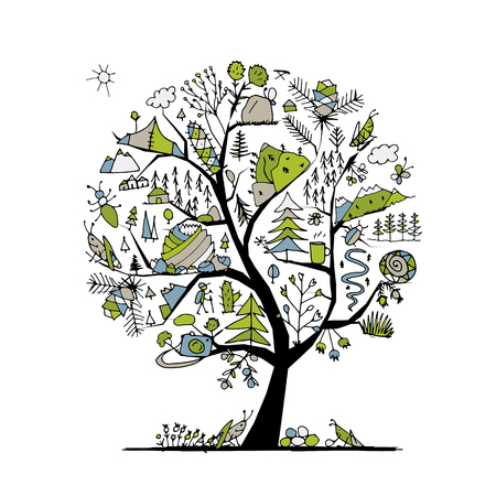 Wild field, tree concept for your designのイラスト素材