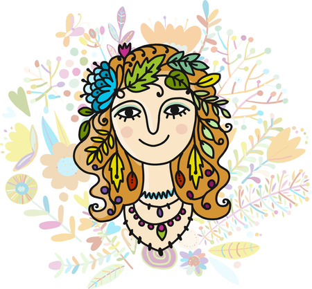 Autumn girl, sketch for your design vector illustration.のイラスト素材