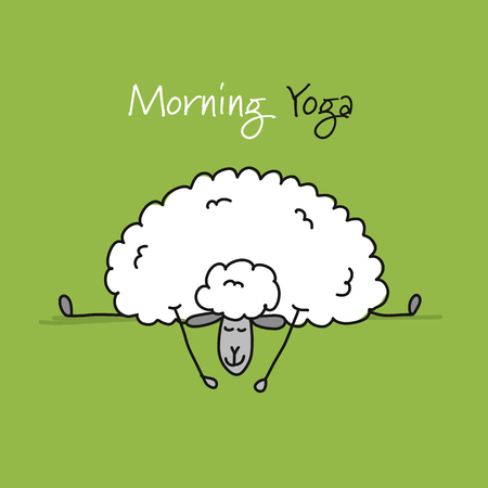 Funny sheep doing yoga, sketch for your design. Vector illustrationのイラスト素材