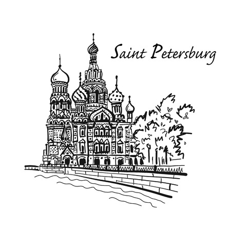 Saint Petersburg. Church of the Saviour on Spilled Blood. Russia. Sketch for your designのイラスト素材