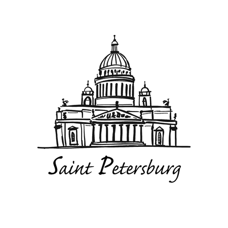 Saint Isaacs Cathedral of Saint Petersburg landmark, Russia. Vector illustrationのイラスト素材