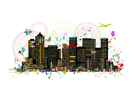 Colorful metropolis, abstract background for your design. Vector illustrationのイラスト素材