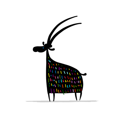 Funny goat, simple sketch for your design. Vector illustrationのイラスト素材