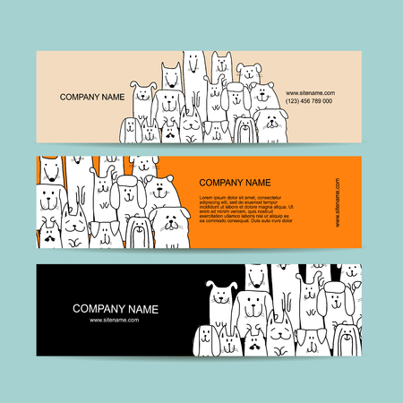 Banner design, funny dogs family. Vector illustrationのイラスト素材