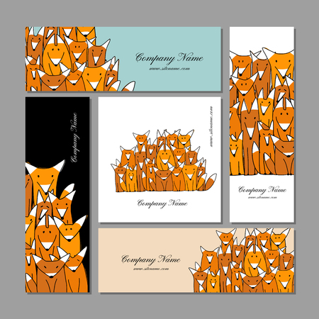 Business cards design, funny fox familyのイラスト素材