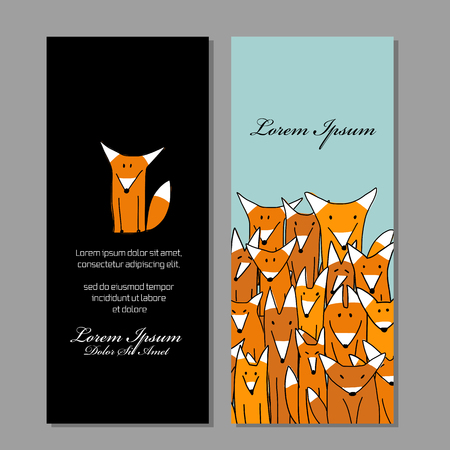 Business cards design, funny fox familyのイラスト素材