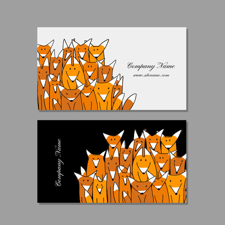 Business cards design, funny fox familyのイラスト素材