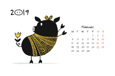 Cute piggy silhouette, symbol of 2019 year for your designのイラスト素材