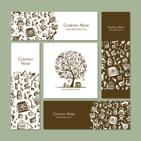 Business cards with bathhouse design elementsのイラスト素材