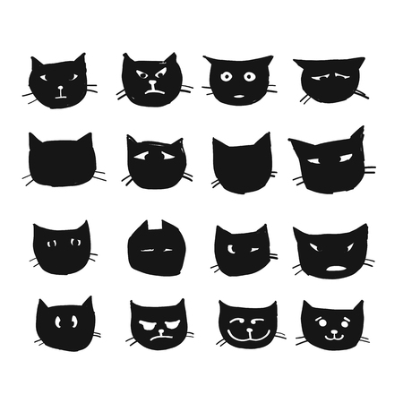Cat faces, sketch for your design. Vector illustrationのイラスト素材