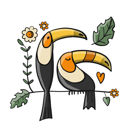 Toucans, paradise tropical bird for your design. Vector illustrationのイラスト素材