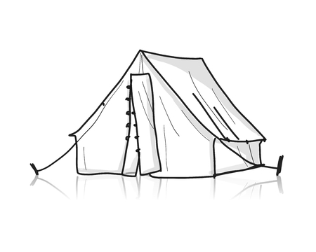 Camping tent for tourism, sketch for your design. Vector illustrationのイラスト素材