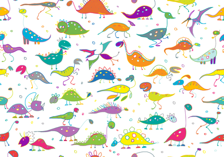 Funny dinosaurs, childish style. Seamless pattern for your design. Vector illustrationのイラスト素材