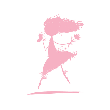 Cute little ballerina, silhouette for your design. Vector illustrationのイラスト素材