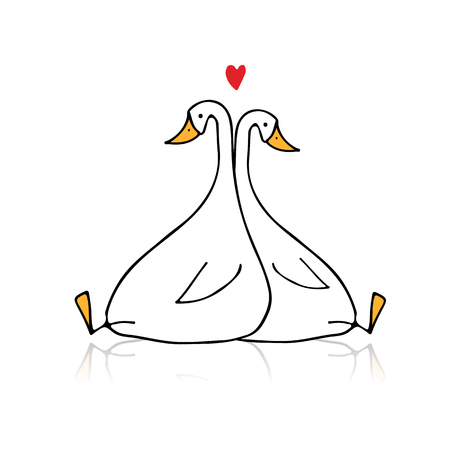 Funny goose couple, sketch for your designのイラスト素材