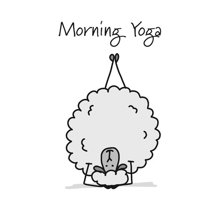 Funny sheep doing yoga, sketch for your designのイラスト素材