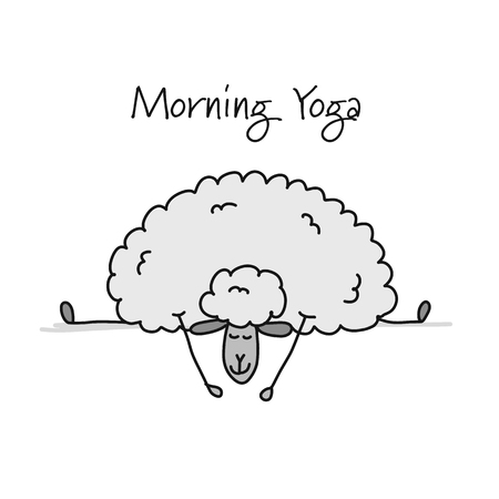 Funny sheep doing yoga, sketch for your designのイラスト素材