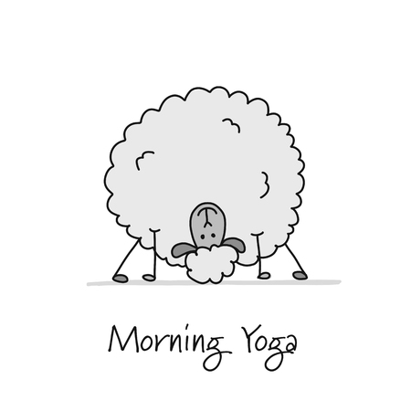 Funny sheep doing yoga, sketch for your designのイラスト素材