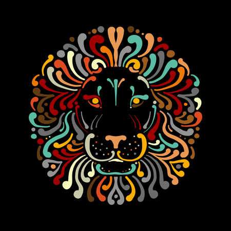 Lion face logo colorful, sketch for your designのイラスト素材
