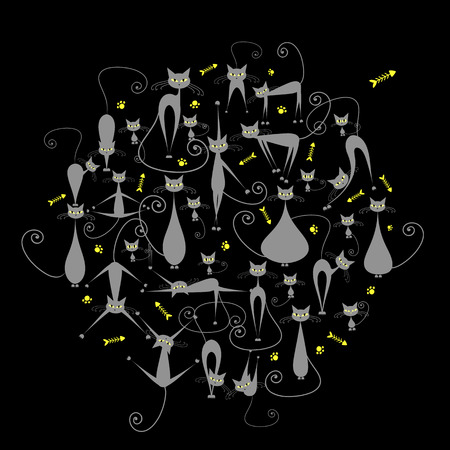 Grey cats family, silhouette for your designのイラスト素材