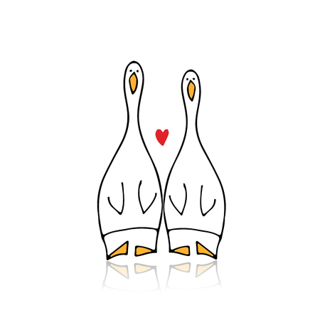 Funny goose couple, sketch for your designのイラスト素材