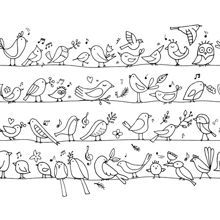 Birds family, seamless pattern for your design. Vector illustrationのイラスト素材