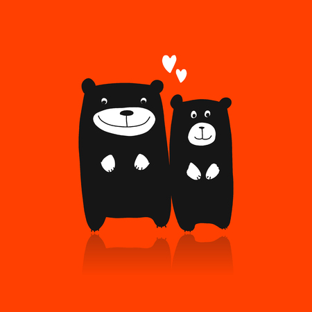 Funny bears family, sketch for your designのイラスト素材