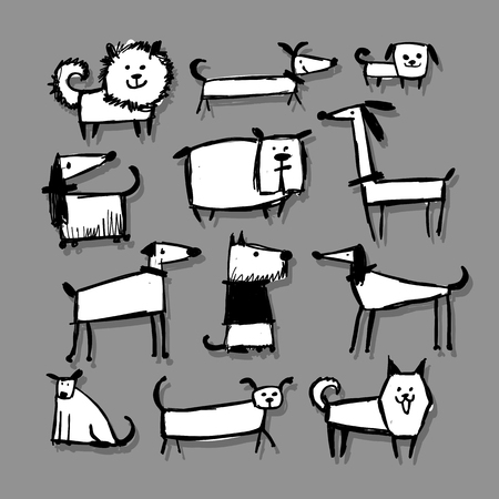 Funny dogs collection, sketch for your designのイラスト素材