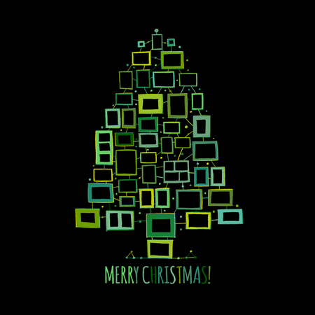 Christmas tree made from photo frames, greeting card for your design. Vector illustrationのイラスト素材