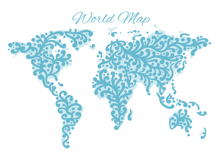 World map, floral ornament for your design. Vector illustrationのイラスト素材