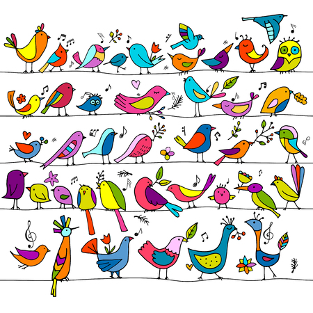 Birds family, seamless pattern for your design. Vector illustrationのイラスト素材