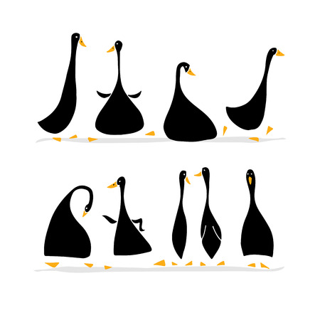 Funny goose set, sketch for your designのイラスト素材