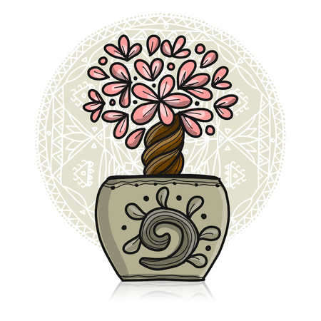 Floral tree in pot. Vector illustrationのイラスト素材