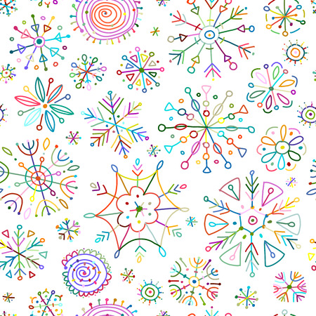 Hand drawn snowflakes, seamless pattern for your design. Vector illustration