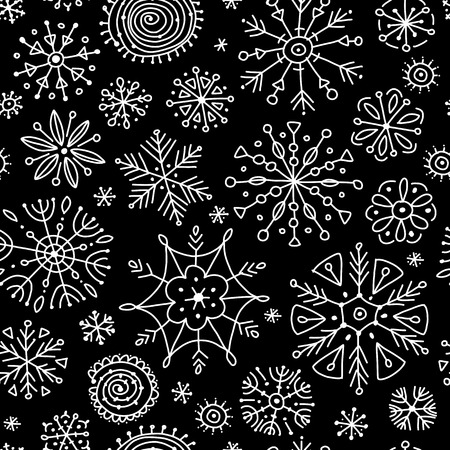 Hand drawn snowflakes, seamless pattern for your design. Vector illustrationのイラスト素材